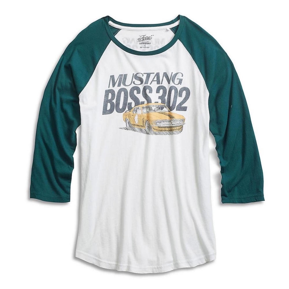 Lucky Brand Men's Ford Mustang Boss 302-3/4 Sleeve Baseball T-Shirt (Large)